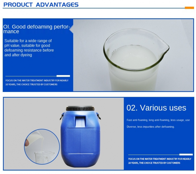 Przemysłowe oczyszczanie ścieków Drukowanie tekstyliów Barwienie tłumienia pianki Silikonowy środek przeciwpieniący 3